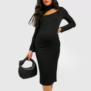 MATERNITY CUT OUT TURTLENECK MIDI DRESS